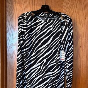 INC International Concepts Black and White Zebra Print Long Sleeve Top